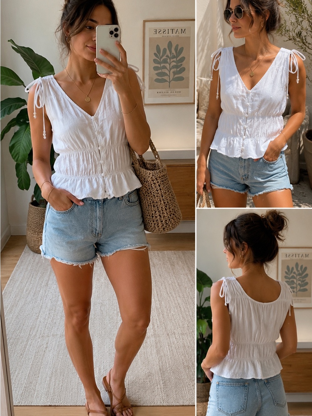 Cynthia Rowley White Tie-Shoulder V-Neck Tank Top